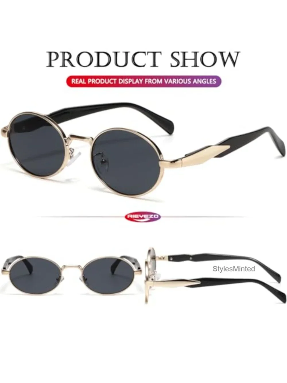 Retro Oval Metal Framed Sunglasses with UV Protection